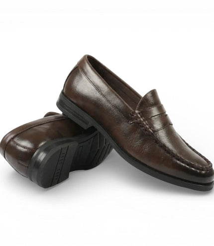 Mens Brown PU Leather Formal Dress Penny Loafers Casual Shoes