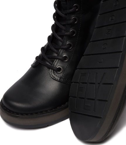 Fly London Womens Black Rami043 Casual Leather Lace-Up Ankle Dress Boots