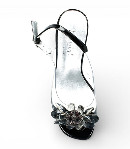 Laura Vita Women's Mira 01 Clear Black Slip-On Cinderella Heel Sandals