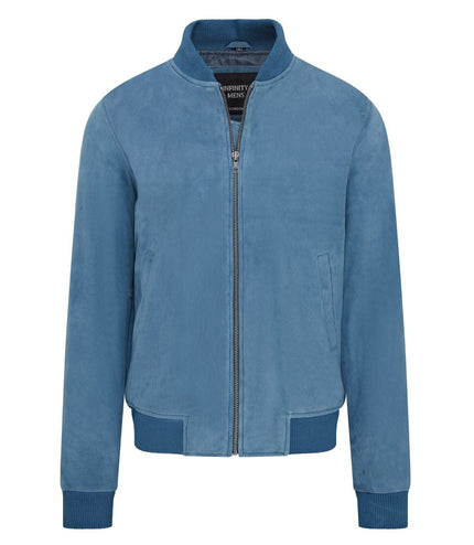 Mens Soft Goat Suede MA-1 Varsity Bomber Jacket  - Dalian - Blue