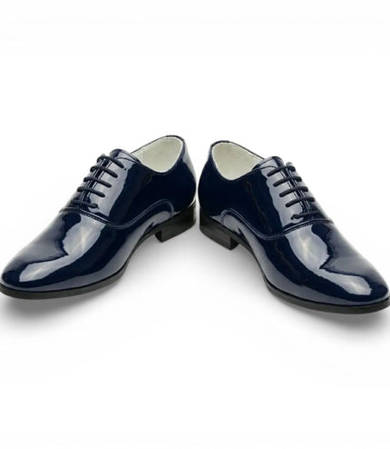 Men's Formal Navy Blue Patent PU Leather Oxford Dress Brogue Shoes