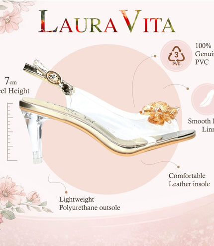 Laura Vita Women's Mira 01 Clear Golden Slip-On Cinderella Heel Sandals