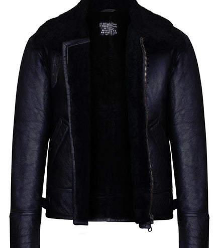 Mens B3 WW2 Leather Sheepskin Aviator Flying Jacket-Charleston - Black