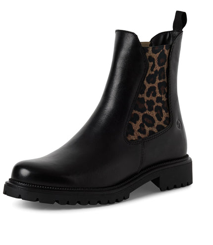 Tamaris Womens Black Leopard Leather Classic High Chelsea Ankle Boots