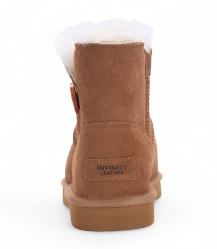 Women's Sheepskin Suede Tan Brown Ankle Bootie Warm Winter Boots - Alpine