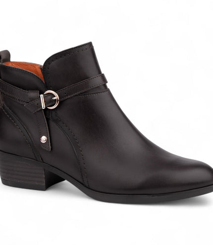 Pikolinos Women's Black Leather Ankle Bootie Zip Heel Boots - Daroca