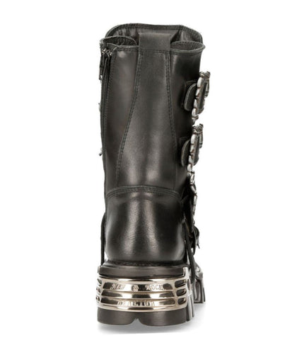 New Rock Black Mid-Calf Gothic Leather Boots - 391-S1