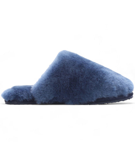 Women's Sheepskin Slippers Navy Warm Winter Fur Mule - Aurora