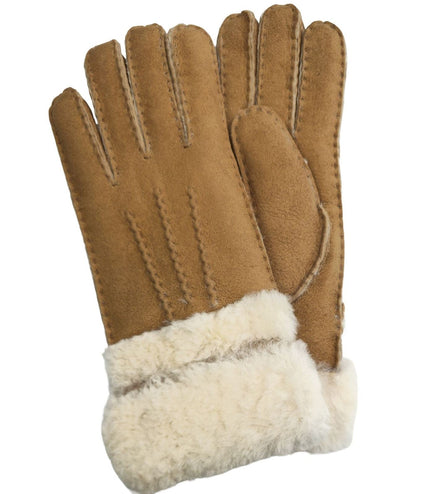 Infinity Leather Womens Tan Sheepskin Suede Gloves with Roll Up/Down Cuff