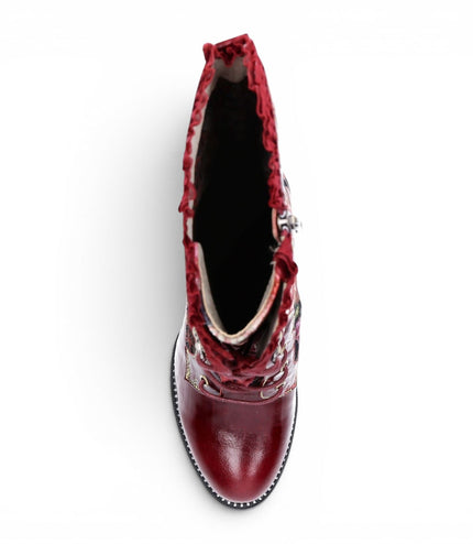 Laura Vita Floral Womens Goth Victorian Red Leather Heeled High Boots - Alcbane-351
