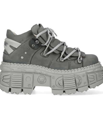 New Rock M-106Wall-C63 Grey Leather Urban Gothic Ankle Boots