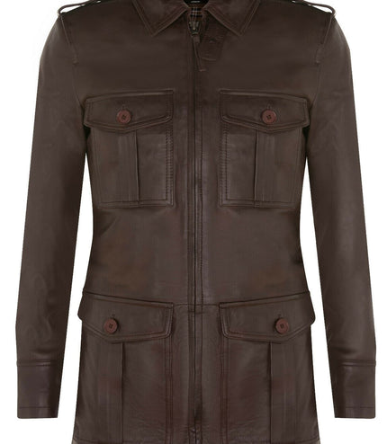 Mens Leather Parka Safari Coat-Mesa Verde - Brown