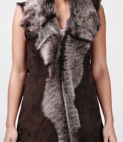 Women's Toscana Sheepskin Long Gilet-Sorocaba - Brown Silver