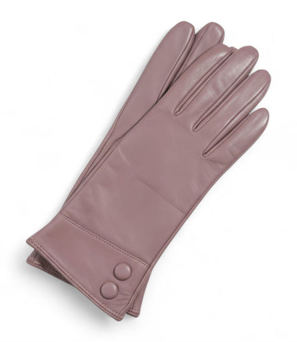 Womens Nude Beige Italian Leather Winter Button Design Soft Wool Lining Gloves - L-GLV-501