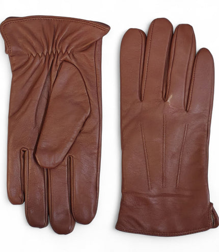 Men's Tan Brown Italian Leather Warm Wool Lining Winter Gloves - M-LGV-305