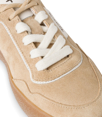 Tamaris Womens Beige White Leather Fashion Stripe Lace Up Sneakers