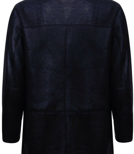 Mens Warm Shearling Sheepskin Leather Coat-Florence - Black