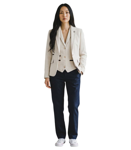 Women's Cream Herringbone Wool Tweed Blazer Waistcoat 2 Piece Set - WS-1