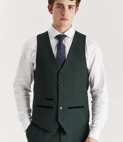 Men's Green 3 Piece Prince Of Wales Formal Suit