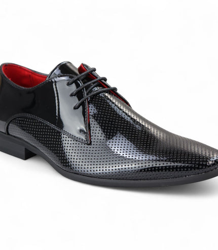 Men's Black Pointed Toe Formal Lace Up Perforated Shoes