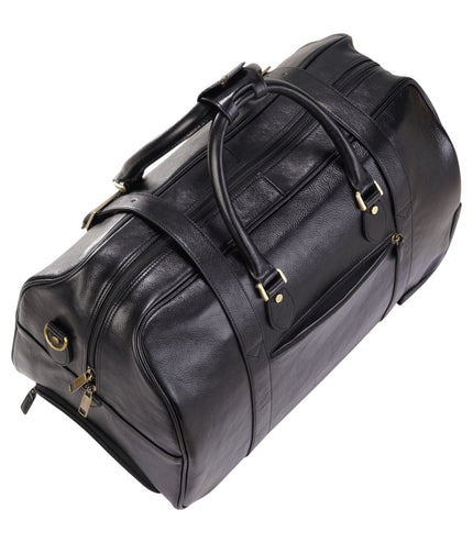 Genuine Leather Black Wheeled Holdall Duffle Travel Cabin Bag - Holt