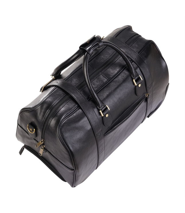 Genuine Leather Black Wheeled Holdall Duffle Travel Cabin Bag - Holt