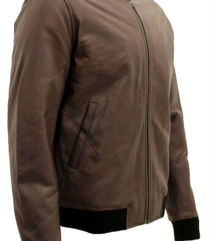Mens Retro Varsity Leather Bomber Jacket-Pretoria - Brown