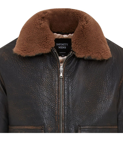 Men's Brown Leather Bomber Sheepskin Collar G-1 Pilot Jacket - Trick