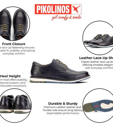 Pikolinos Men's Blue Leather Lace-Up Smart Shoes - Berna