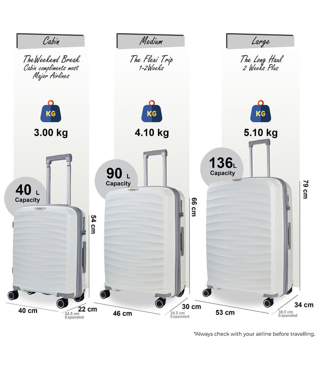 Alton Set of 3 Hard Shell Suitcase in White