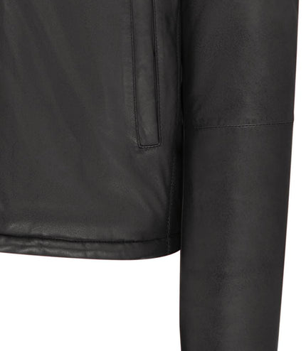 Mens Reversible Hooded Leather Jacket Premium Lambskin Napa - Black