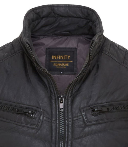Men's Puffer Leather Biker Quilted Vintage Bomber Jacket - Black