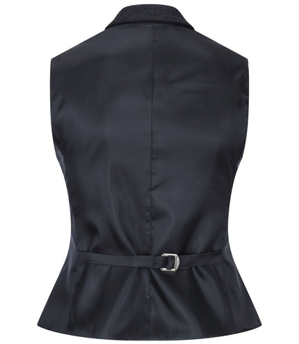 Womens Black Herringbone Check Tweed Waistcoat Wool Blend Vest