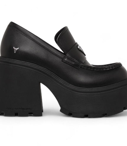 Windsorsmith Womens Black Leather Platform Loafers Shoes - Spolied