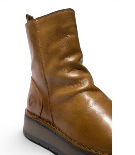 Fly London Womens Tan Leather Zip Up Platform Ankle Boots - RENO053FLY