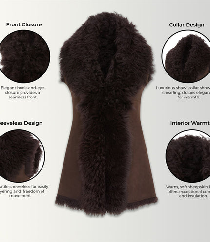 Women's Brown Toscana Shearling Nappa Leather Sheepskin Gilet - Parkes