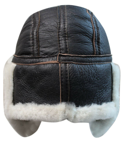 Men's B3 Brown Cream RAF Aviator Sheepskin B-55 WW2 Trapper Flying Hat