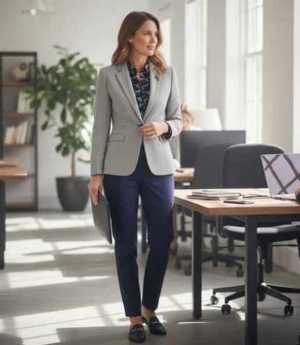 Women's Tweed Tailored Fit Blazer Wool Blend Formal Jacket - Kyoto