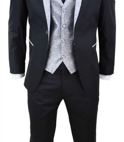 Men's 4 Piece Black Tailored Wedding Suit