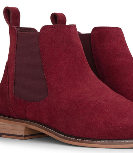 London Brogues Men's Burgundy Wine Suede Leather Slip-On Chelsea Ankle Boots