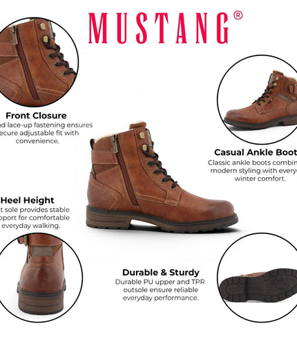 Mustang Men's Brown Faux Leather Winter Lace-Up Ankle Boots - M0021001