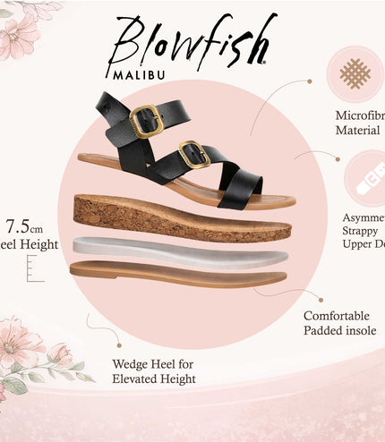 Blowfish Malibu Womens Black Wedge Strappy Espadrille Heel Sandals - Ali