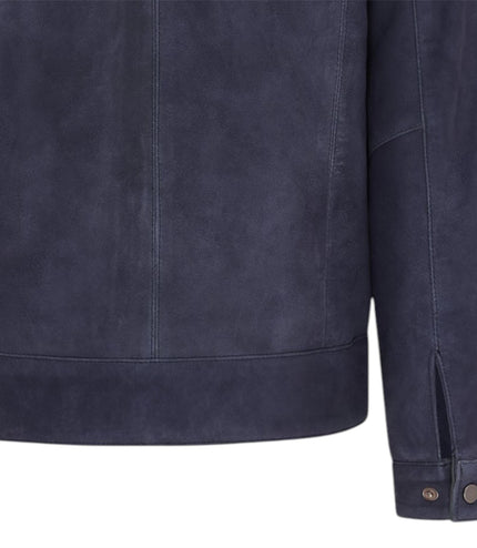 Mens Navy Goat Suede Leather Harrington Biker Jacket - Berlin
