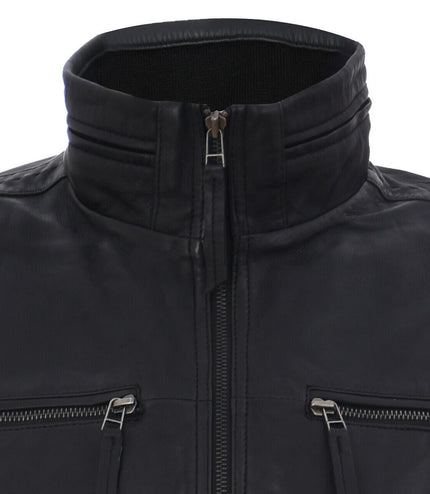 Mens Classic Leather Biker Jacket-Caracas - Black