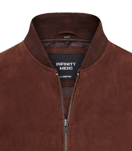 Mens Soft Goat Suede MA-1 Varsity Bomber Jacket  - Dalian - Brown