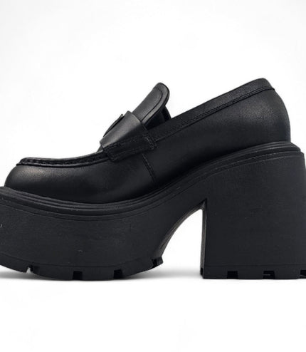 Windsorsmith Womens Black Leather Platform Loafers Shoes - Spolied