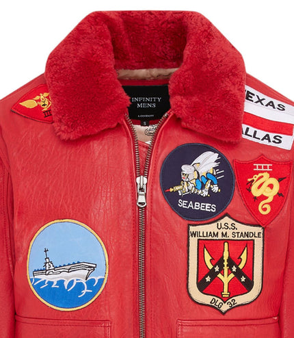Mens A2 Top Gun Leather Bomber Jacket-Camborne - Red