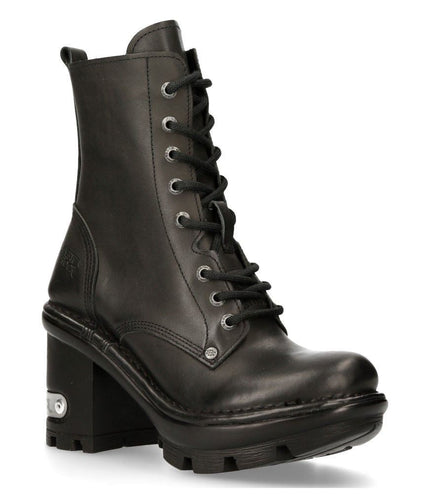 New Rock Gothic Black Leather Biker Boots- Neotyre07X-S1