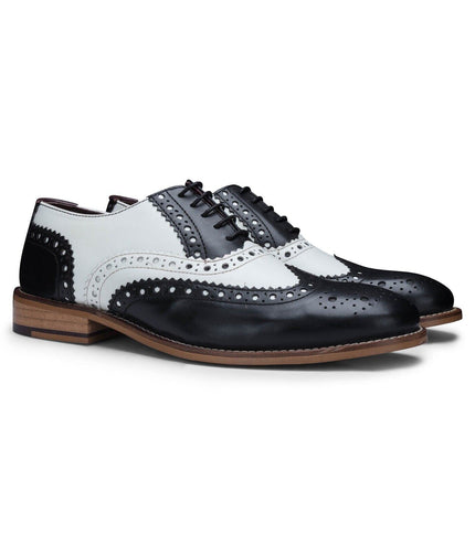 Mens Classic Oxford Black/White Leather Gatsby Brogue Shoes