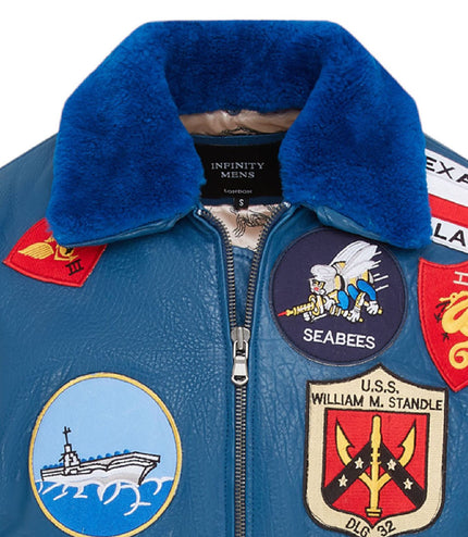 Mens A2 Top Gun Leather Bomber Jacket-Camborne - Blue
